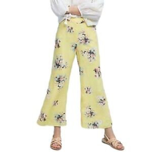 Feather Bone By Anthropologie Yellow Wide Leg Floral Pants